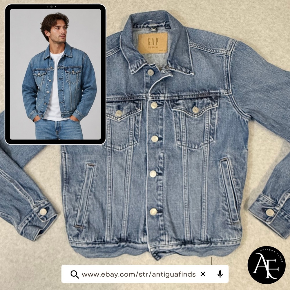 Gap Denim Mens Small Blue Trucker Jacket Medium Wash Cotton Button Front